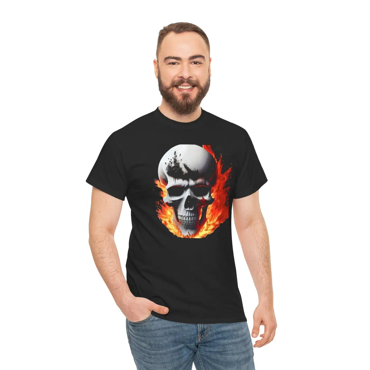 Skull on Fire Unisex Cotton Tee – Eco-friendly - Dipaliz