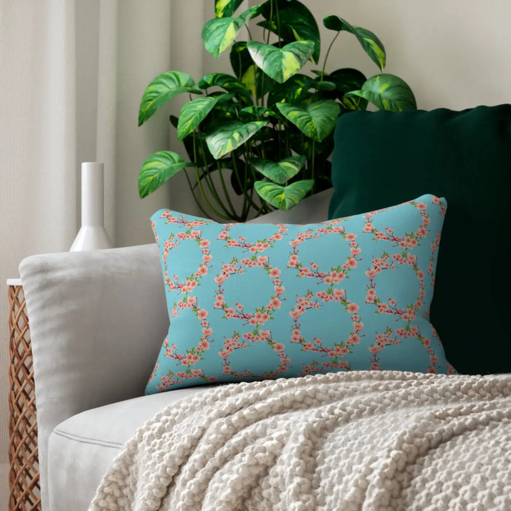 Blue Floral Polyester Lumbar Pillow – Eco-friendly - Dipaliz
