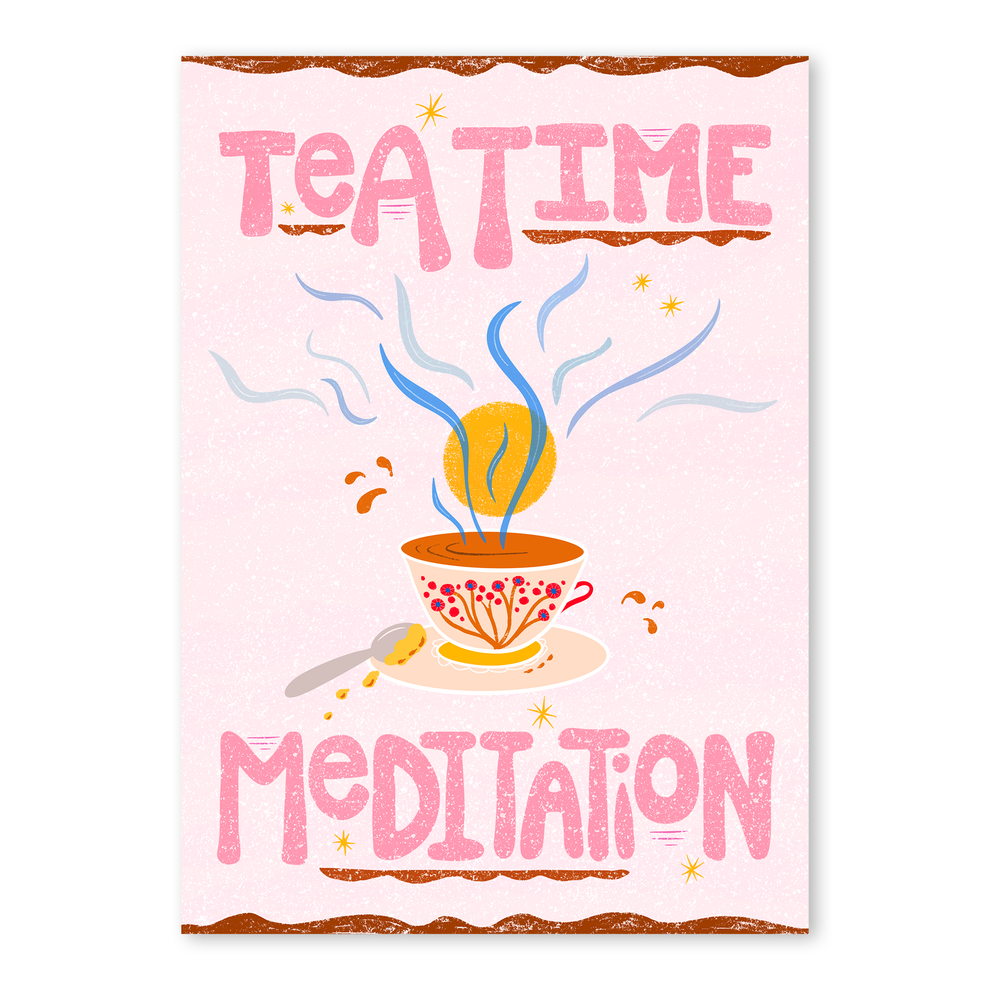 "Tea Time" Hand-Illustrated Meditation Card w. Instructions 5x7"