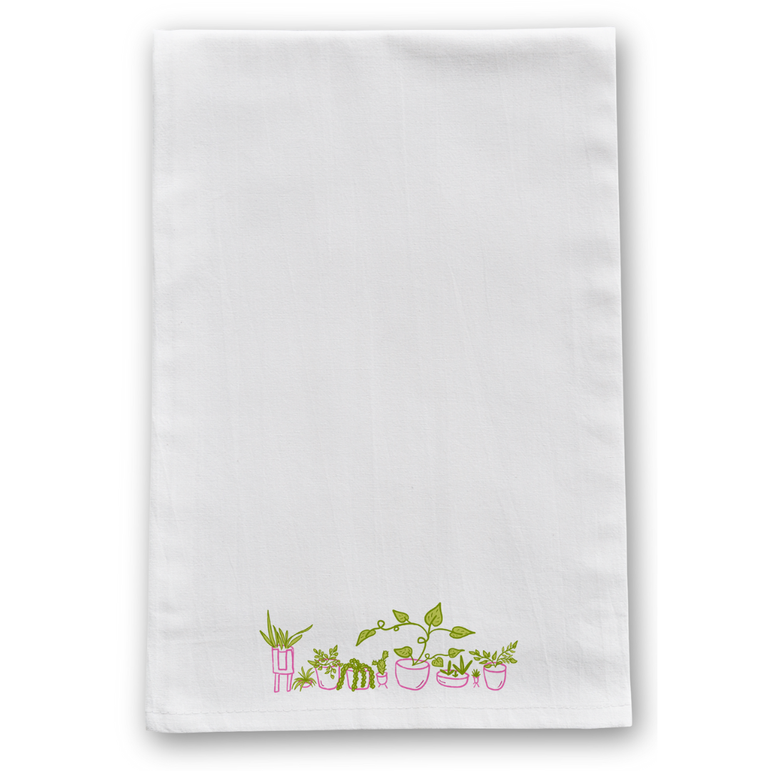 100% Organic Cotton "Grow & Bloom" Kitchen Tea Towels w. Hand-drawn Adorable Art (Assorted)