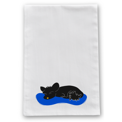 100% Organic Cotton "Nap Time" Sleeping Dogs Kitchen Tea Towels w. Hand-drawn Adorable Art - Assorted (Tea Time/Warm Wishes)