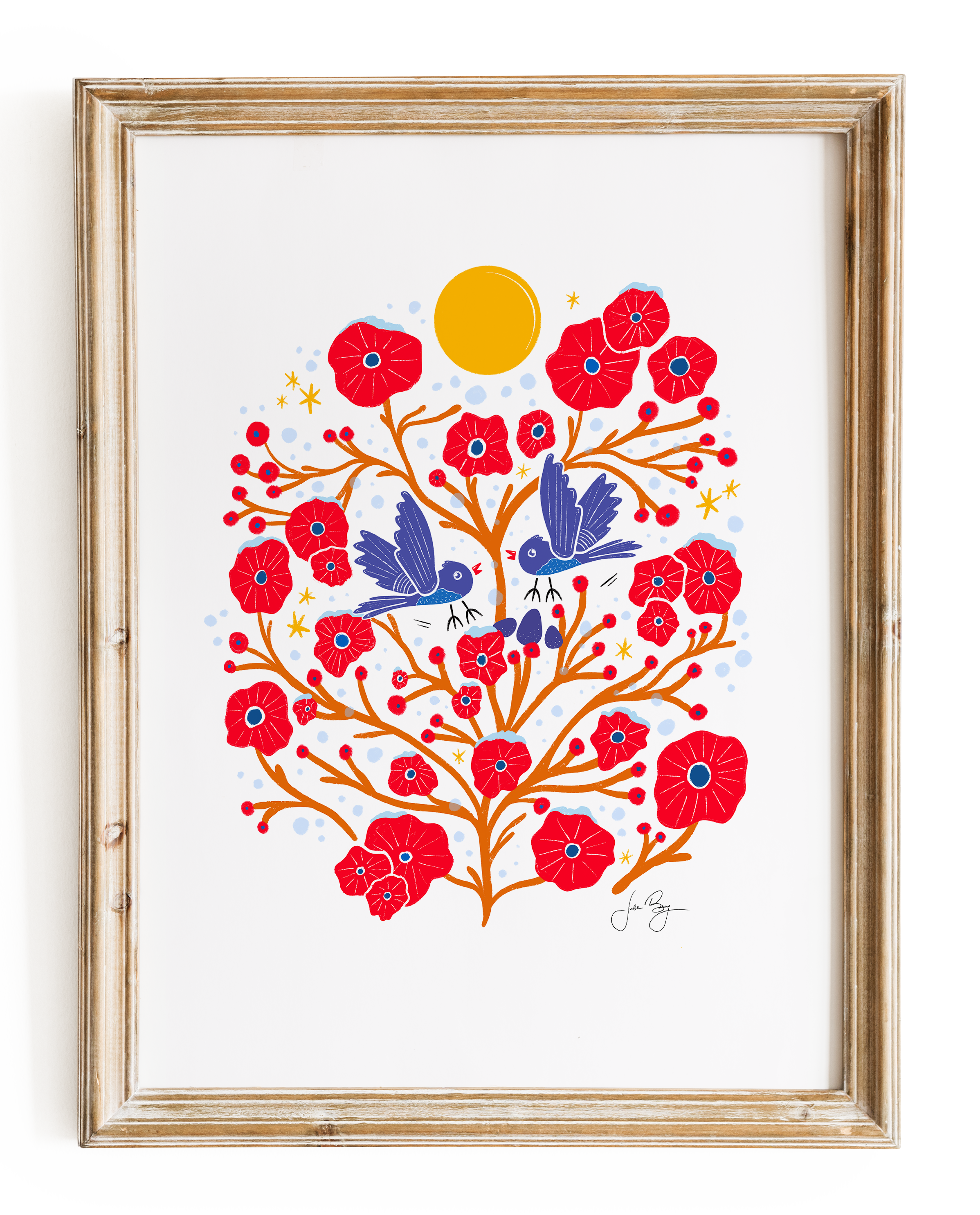 "Two Birds" Hand-Drawn Eco-Art Print 12x18" (Assorted Pattern & Colors)