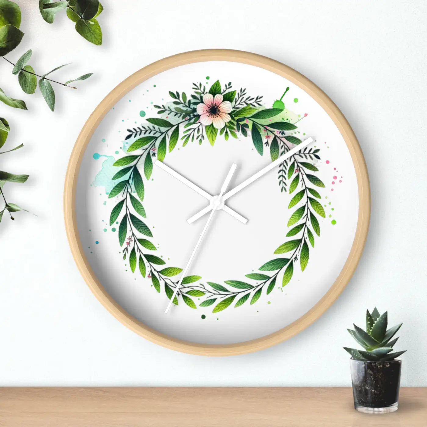 Floral Wreath Wall Clock – Eco-friendly Wood - Dipaliz