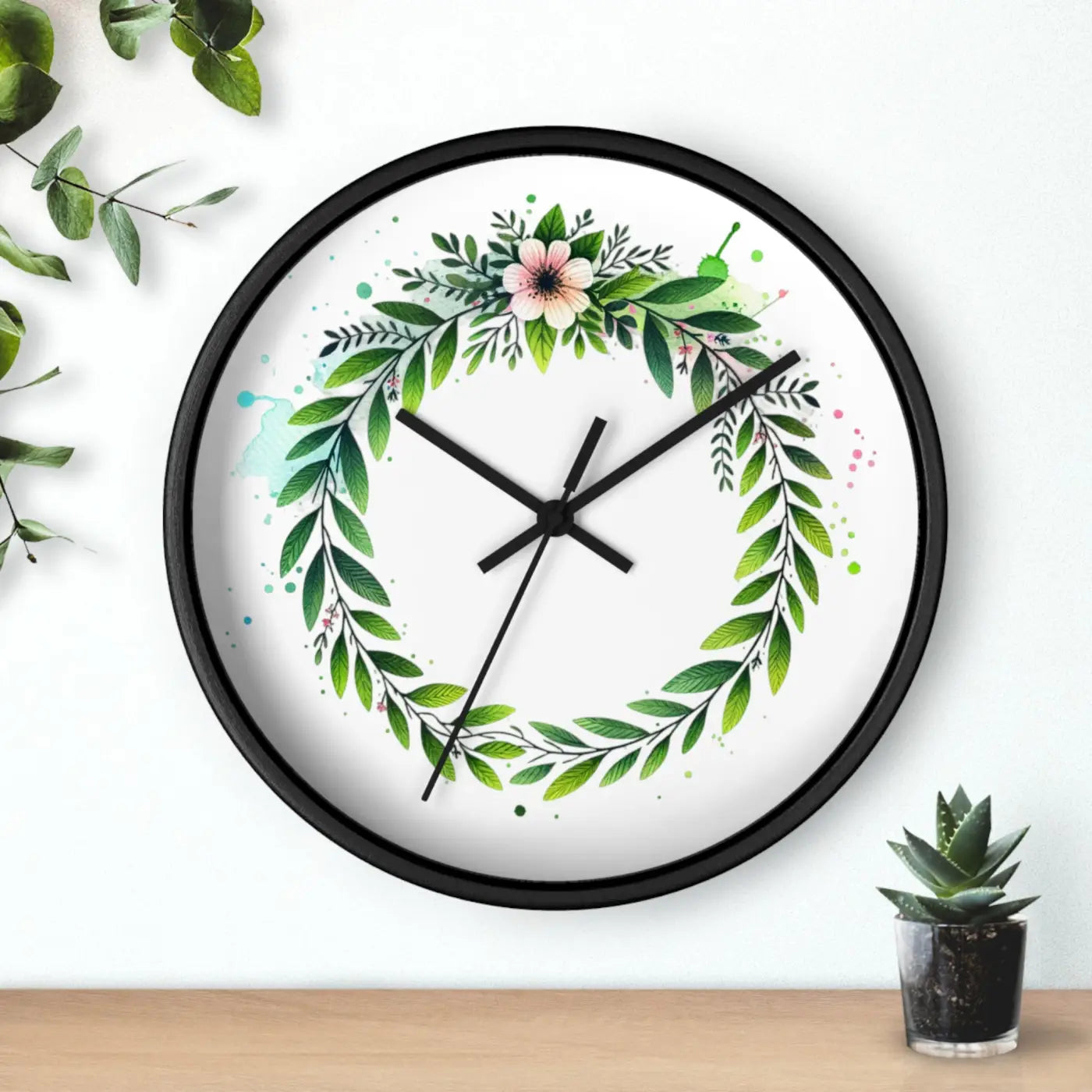 Floral Wreath Wall Clock – Eco-friendly Wood - Dipaliz