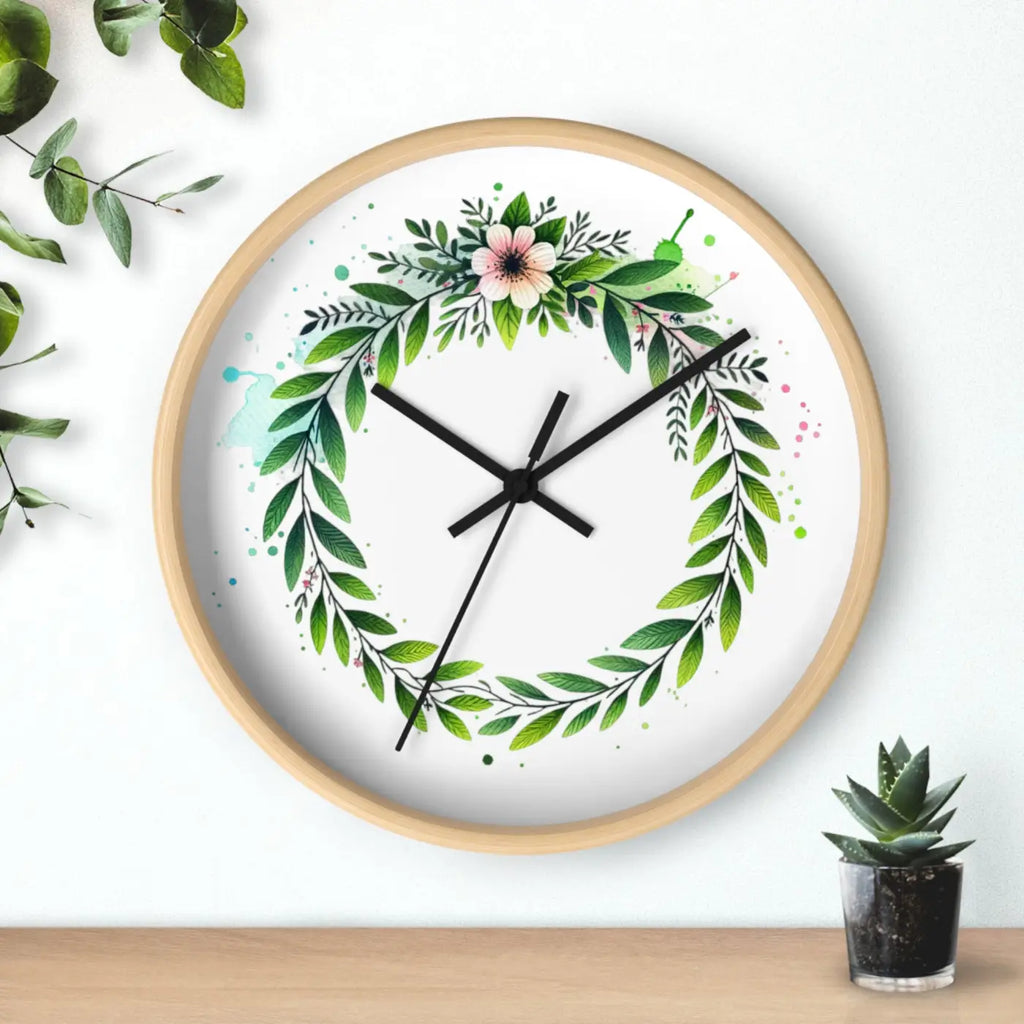 Floral Wreath Wall Clock – Eco-friendly Wood - Dipaliz