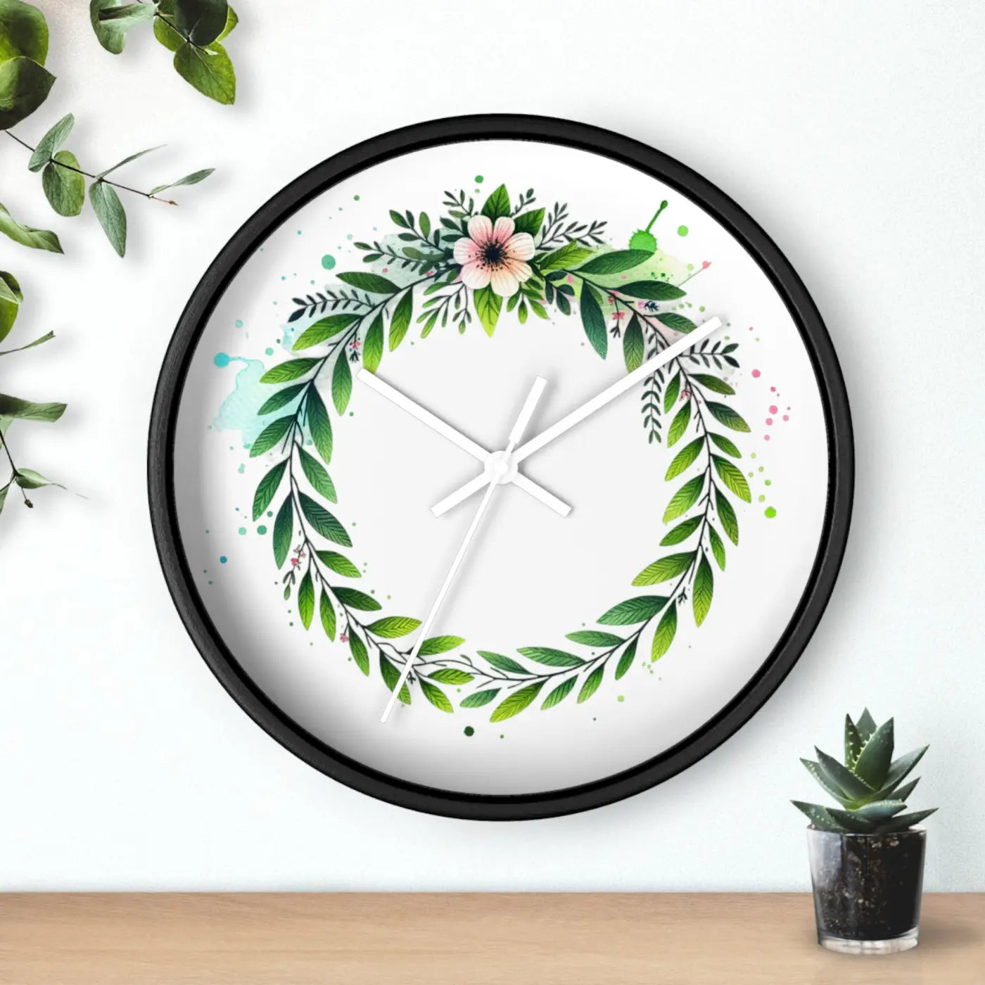 Floral Wreath Wall Clock – Eco-friendly Wood - Dipaliz