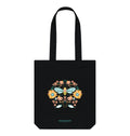 Hand-drawn Bee Folk Art Tote w. Wildflowers & Sunflowers Symmetrical Art (Celebrate Pollinators)